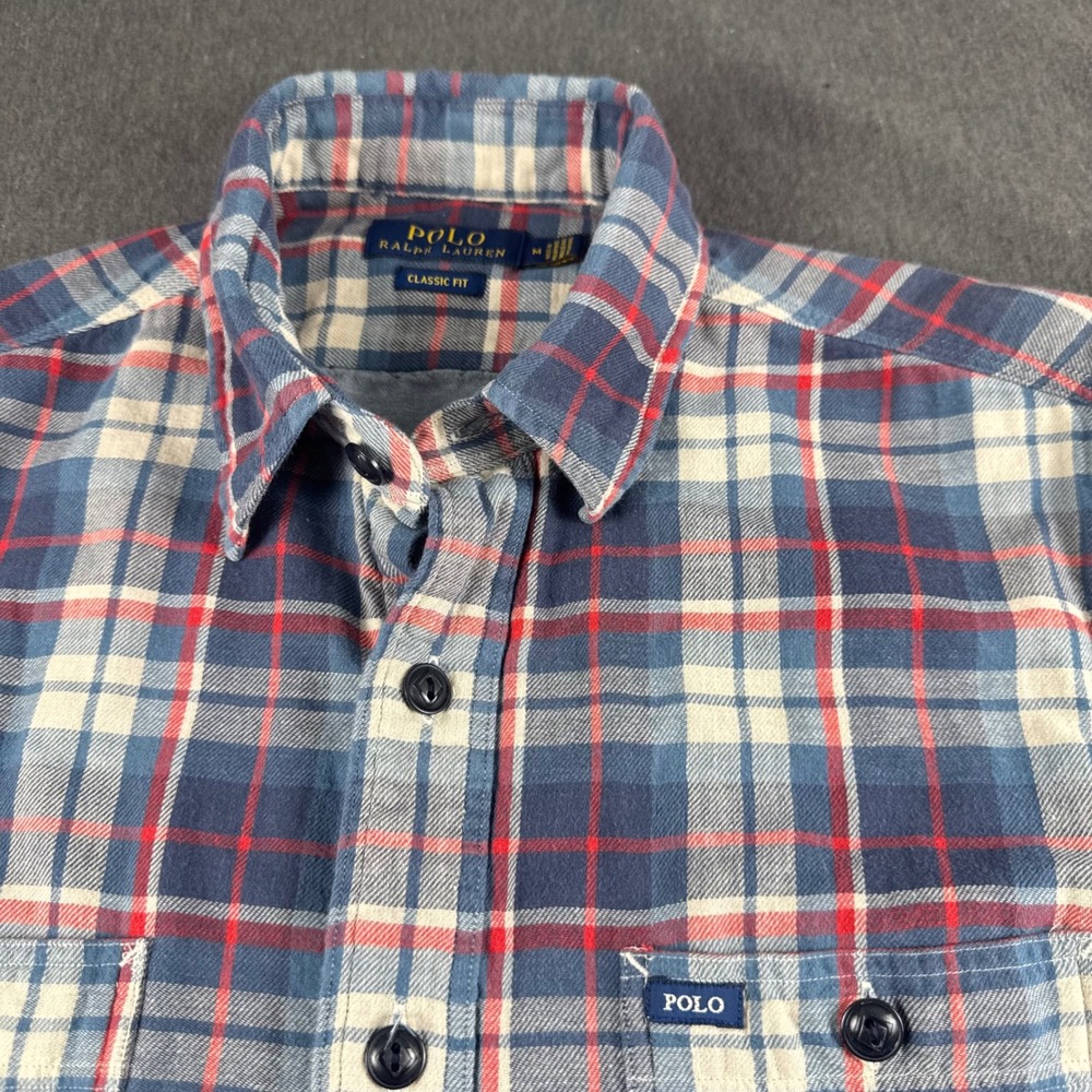 Polo Ralph Lauren Mens Classic Fit Plaid Flannel Shirt Blue Red Medium